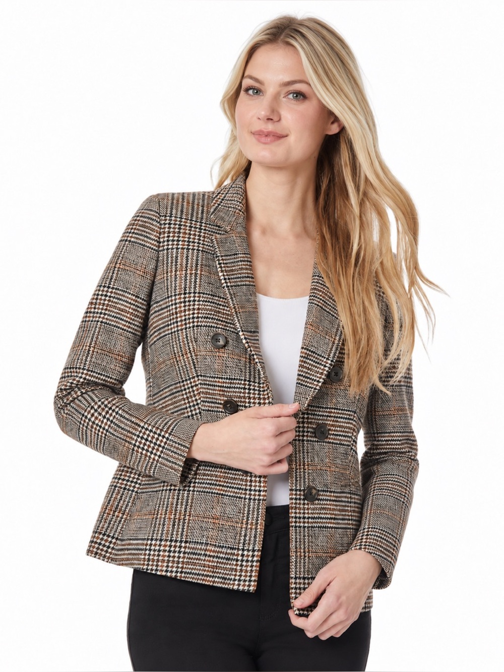 Jones New York - Houndstooth Check Double-Breasted Blazer- Small
